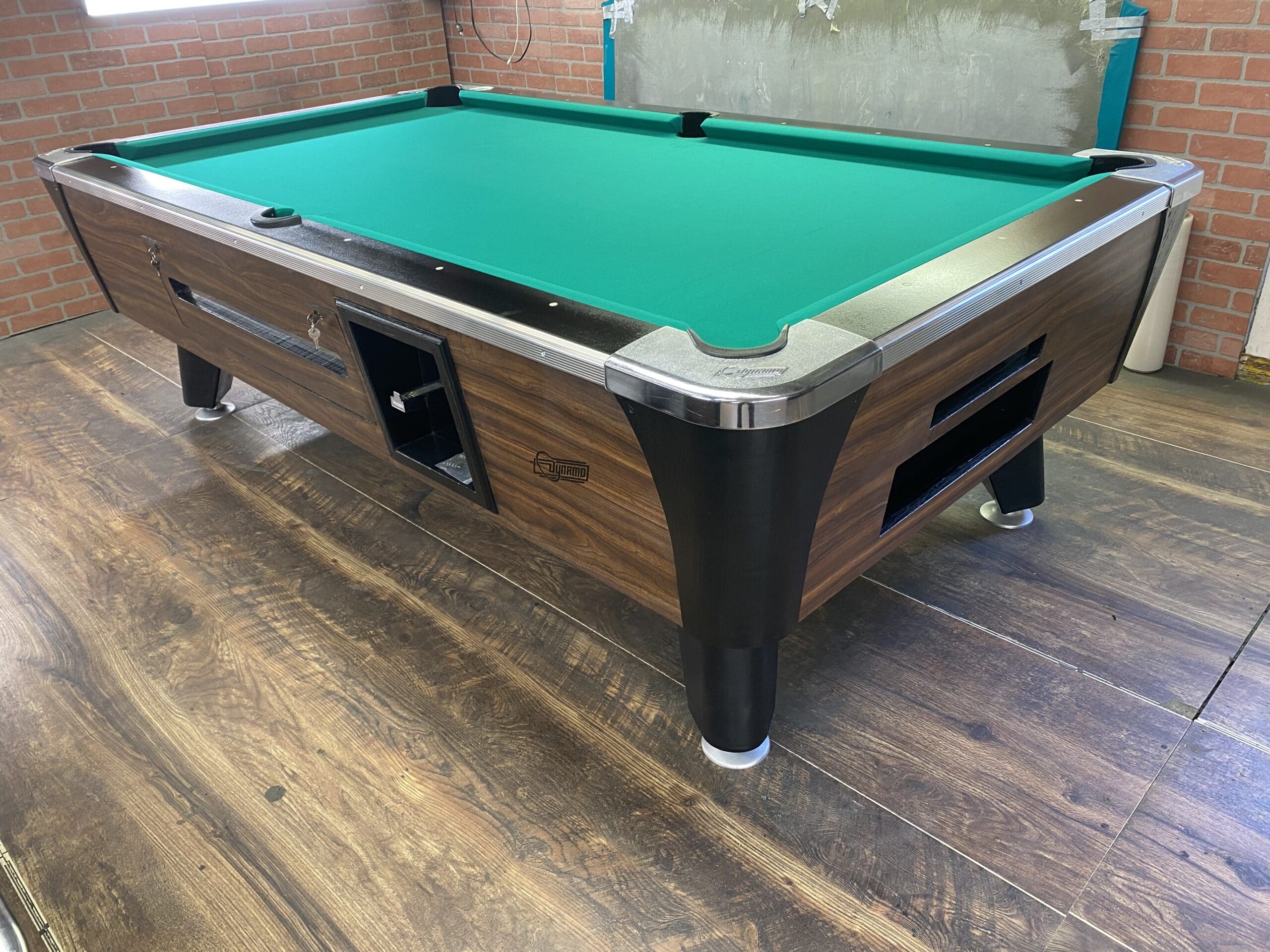 8′ Dynamo Walnut Used Coin Operated Pool Table Used Coin Operated Bar